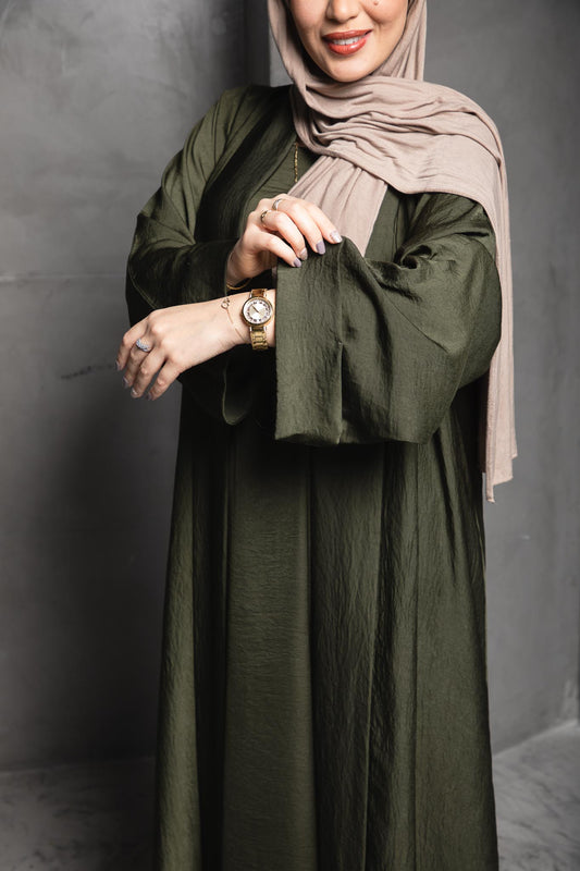 Elegant Olive Green Gown Abaya (2 piece)