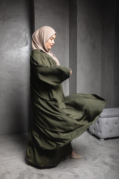 Elegant Olive Green Gown Abaya (2 piece)
