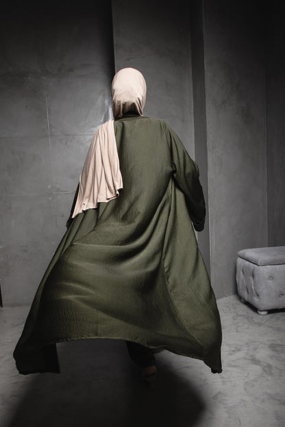 Elegant Olive Green Gown Abaya (2 piece)