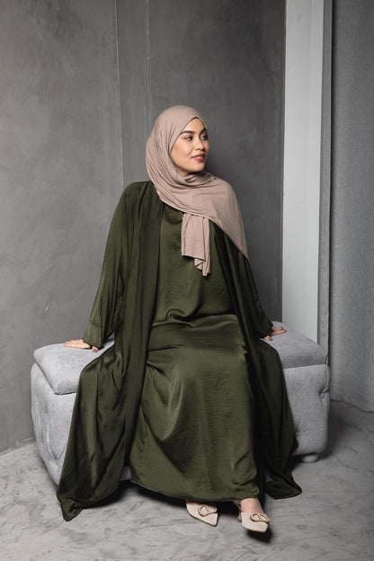Elegant Olive Green Gown Abaya (2 piece)
