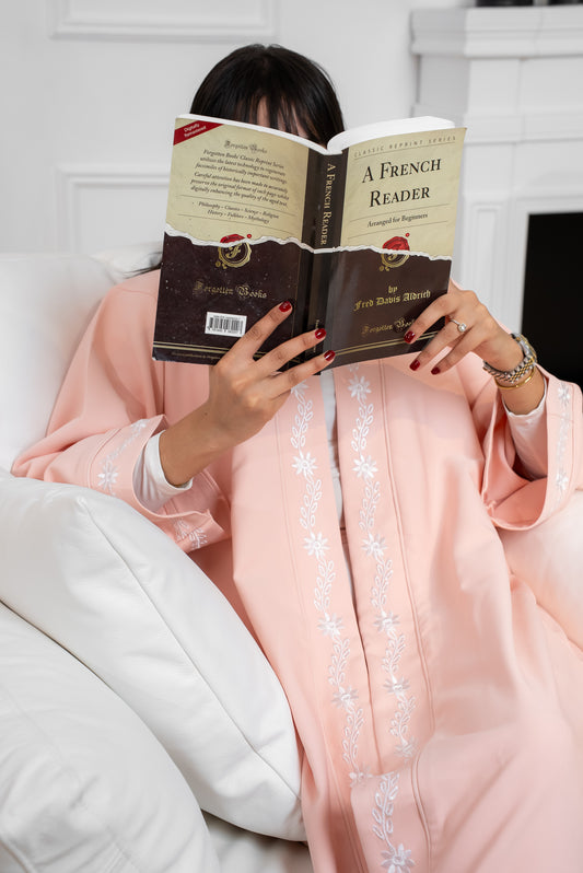 C002 — Pink Cardigan Embroidered Abaya