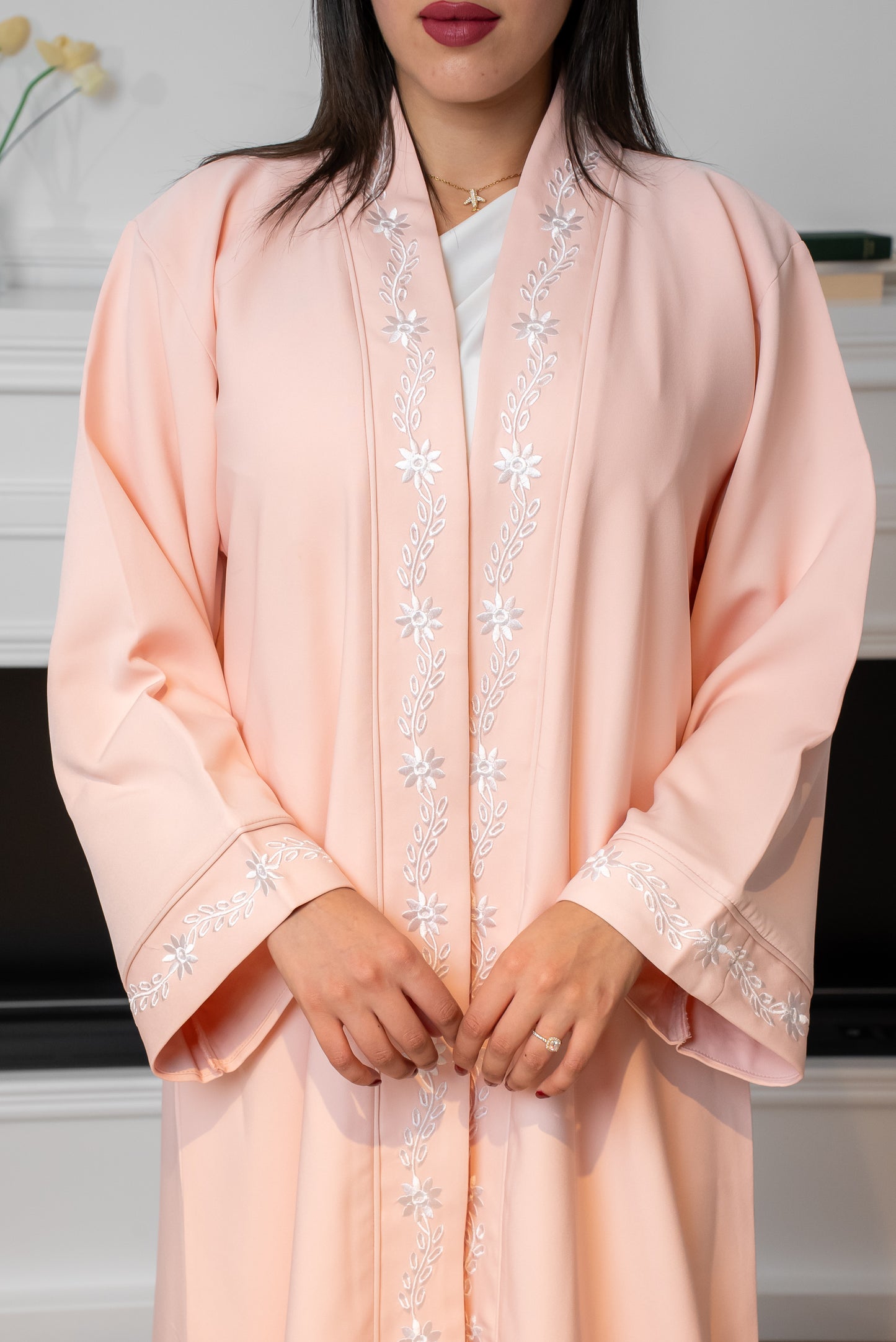 C002 — Pink Cardigan Embroidered Abaya