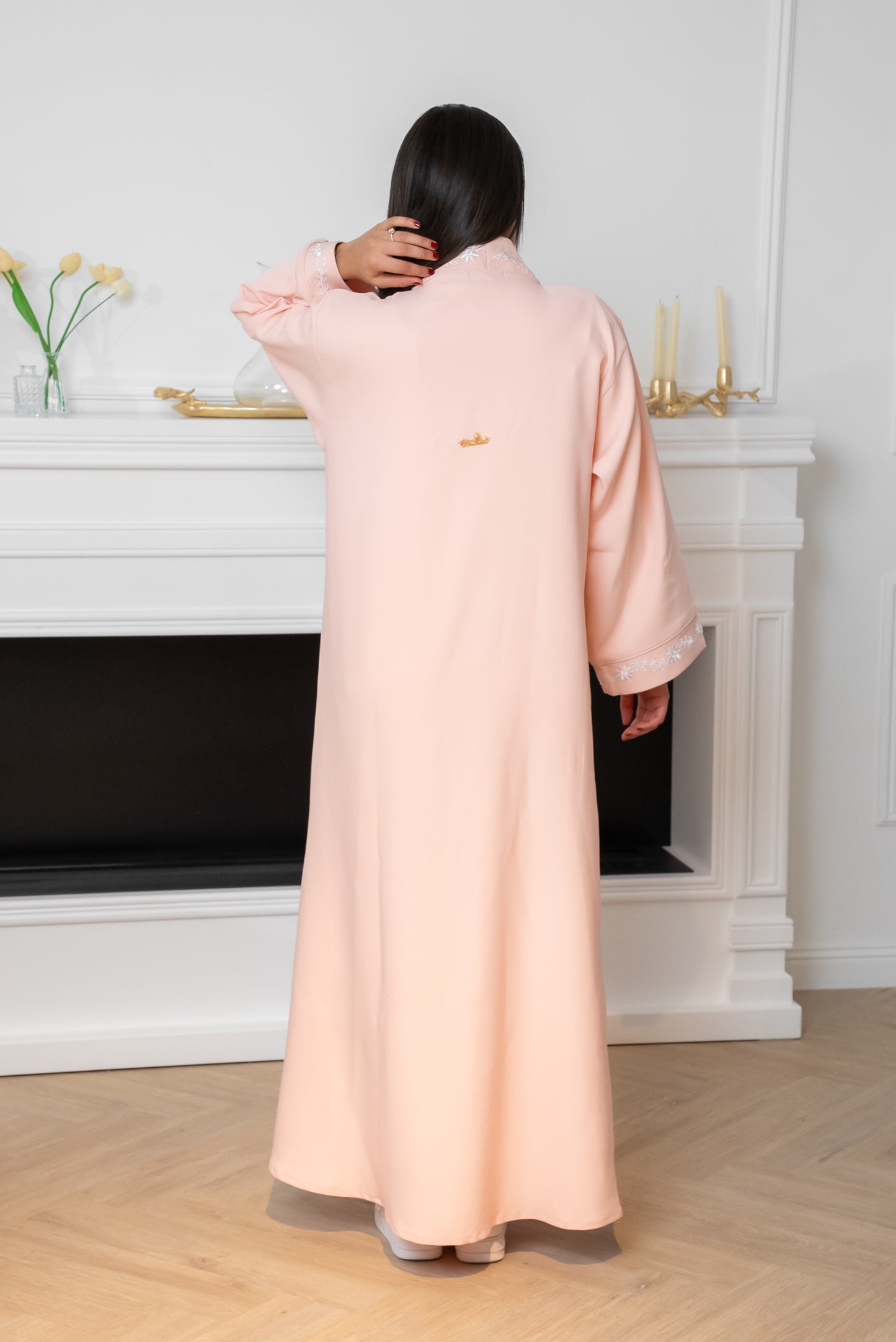 C002 — Pink Cardigan Embroidered Abaya
