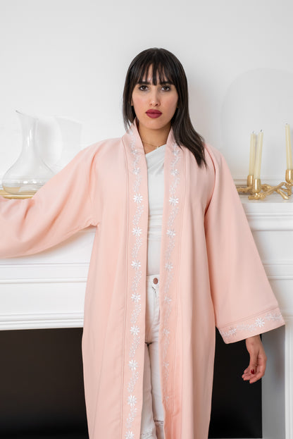 C002 — Pink Cardigan Embroidered Abaya