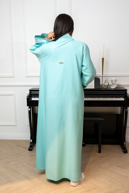 C004 — Mint Blue Cardigan Embroidered Abaya